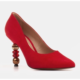 Marco Shoes Podpatky z červeného semiše s kamínky červený 1