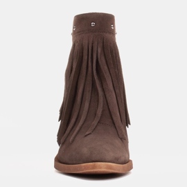 Marco Shoes Hnědé kovbojské boty z přírodního semiše s třásněmi hnědý 1