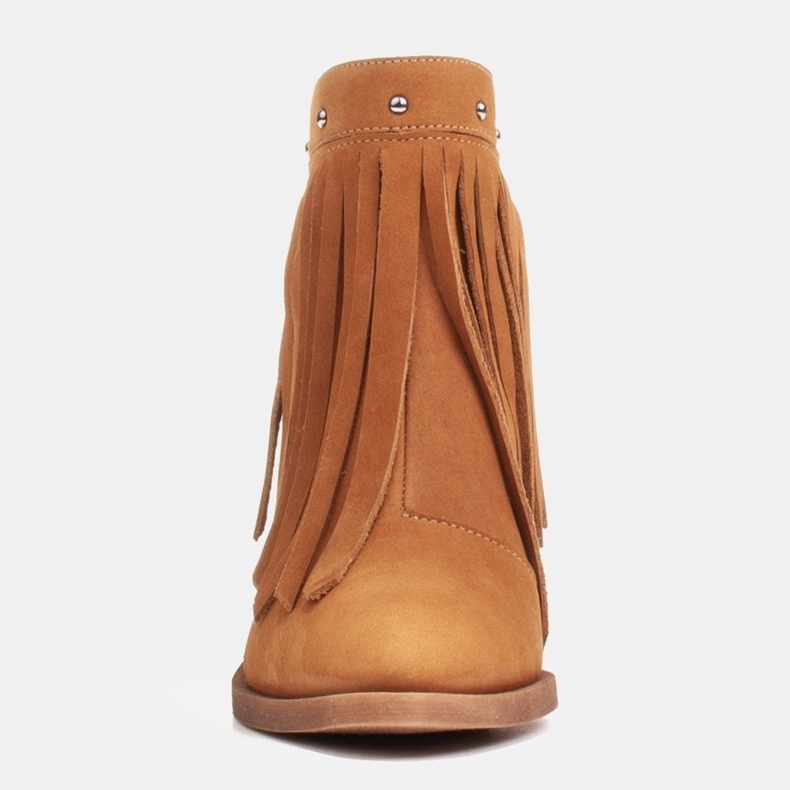 Marco Shoes Světle hnědé kovbojské boty z přírodního semiše s třásněmi pomerančový 1