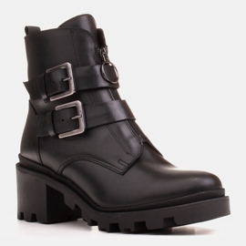 Marco Shoes Černé kožené kotníkové boty na silné a lehké podrážce černý 1