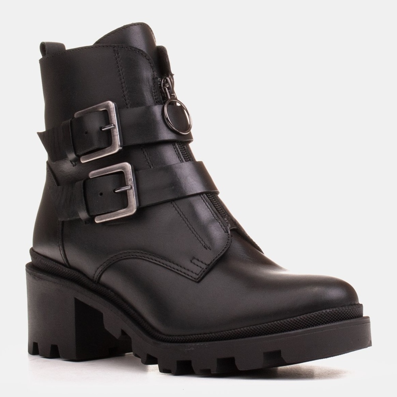 Marco Shoes Černé kožené kotníkové boty na silné a lehké podrážce černý 1