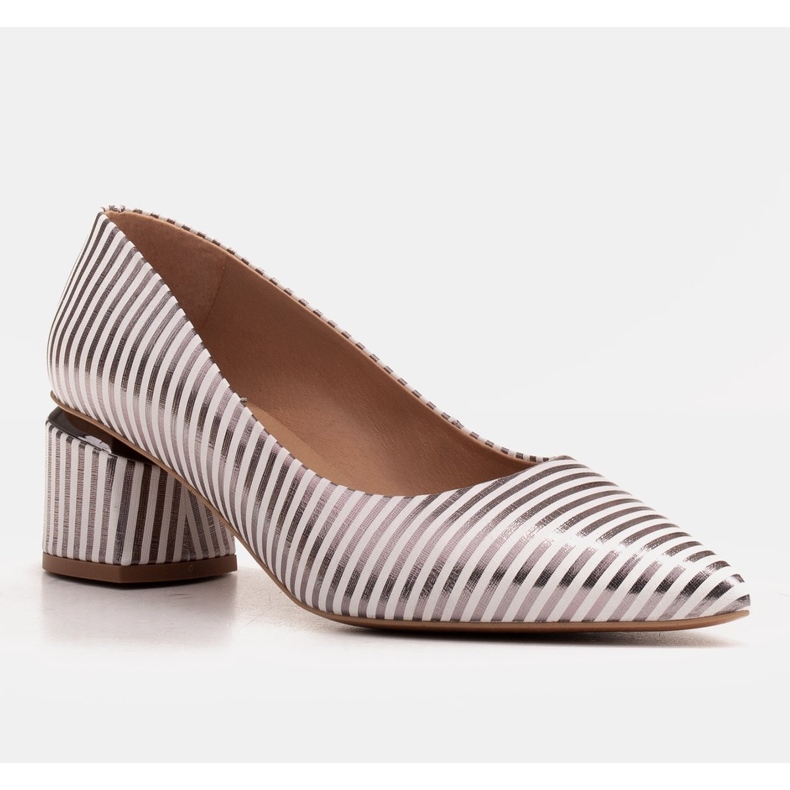 Marco Shoes Lodičky s bílými a stříbrnými pruhy se zlatými podpatky 1