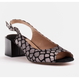 Marco Shoes Pohodlné dámské sandály se zajímavou kůží černý stříbro 1