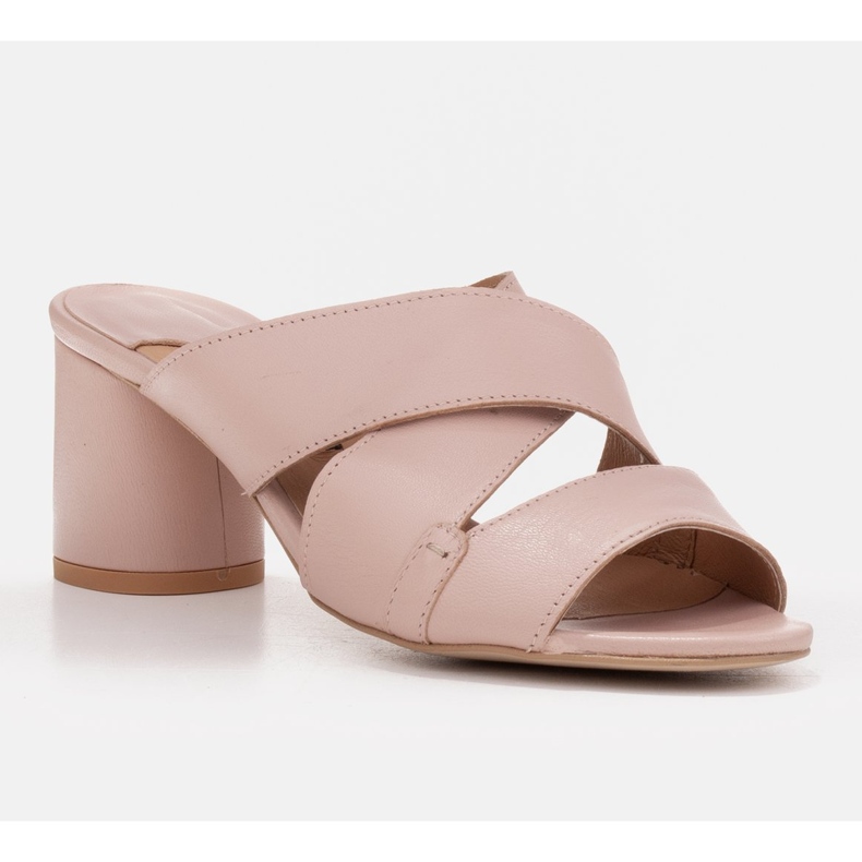 Marco Shoes Dámské kožené pantofle z kůže s broušenými pruhy béžový 1