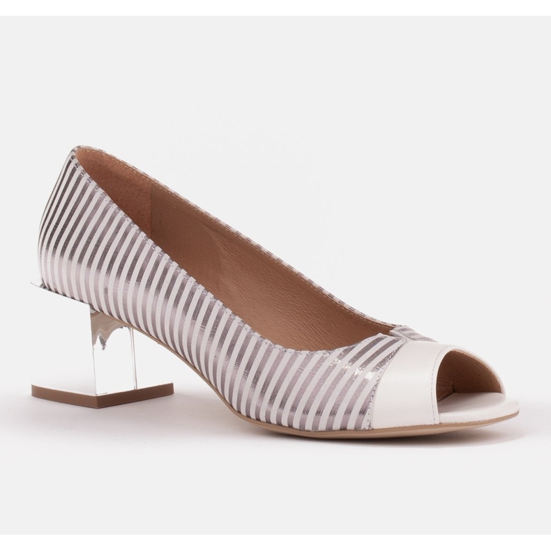 Marco Shoes Dámské lodičky s metalickými pruhy s otevřenou přední částí bílý stříbro 1