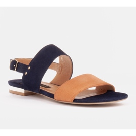 Marco Shoes Ploché sandály z přírodního semiše s metalickou patou béžový námořnická modř 1
