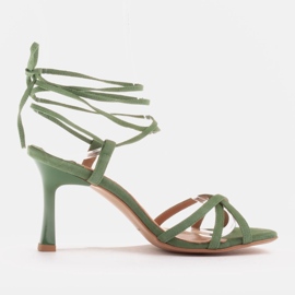 Marco Shoes Elegantní sandály na vysokém podpatku se zavázaným páskem zelený 1