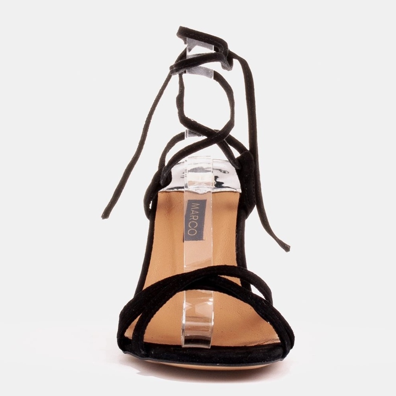 Marco Shoes Elegantní sandály na vysokém podpatku se zavázaným páskem černý 2