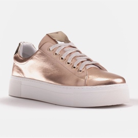 Marco Shoes Dámské tenisky z pravé kůže na silné podrážce zlatý 1