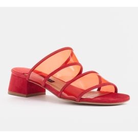 Marco Shoes Dámské pantofle s průsvitnými pruhy červený 1