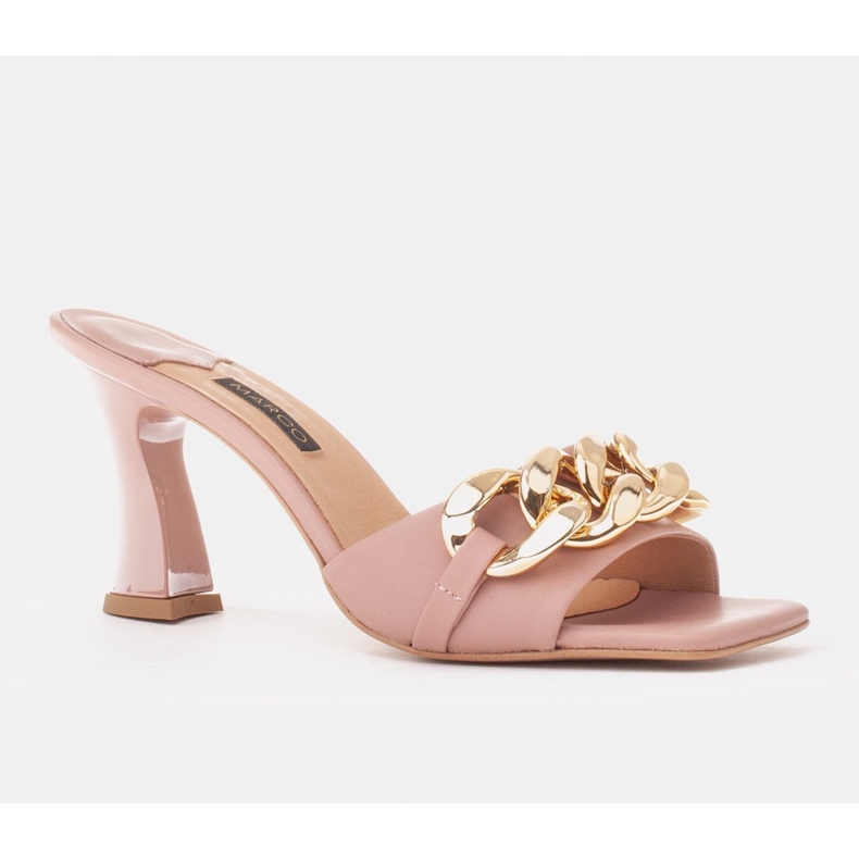 Marco Shoes Dámské kožené pantofle s ozdobným řetízkem růžový 1