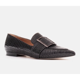 Marco Shoes Croco baleríny s velkou přezkou černý 1