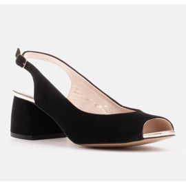 Marco Shoes Černé semišové sandály na stabilním podpatku černá 1