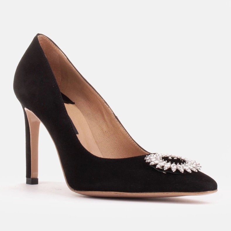 Marco Shoes Semišové podpatky s křišťálovým ornamentem černý 1