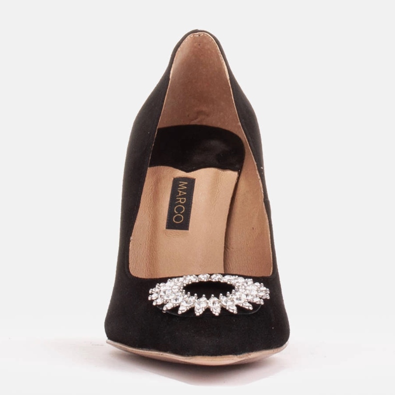 Marco Shoes Semišové podpatky s křišťálovým ornamentem černý 2