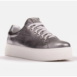Marco Shoes Dámské tenisky z pravé kůže na silné podrážce hnědý stříbro 1