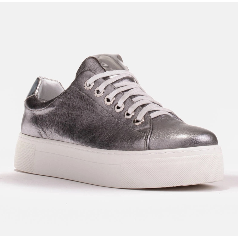 Marco Shoes Dámské tenisky z pravé kůže na silné podrážce hnědý stříbro 1