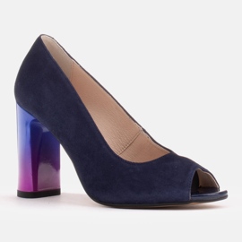 Marco Shoes 1100P tmavě modré lodičky s vícebarevným podpatkem námořnická modř 1