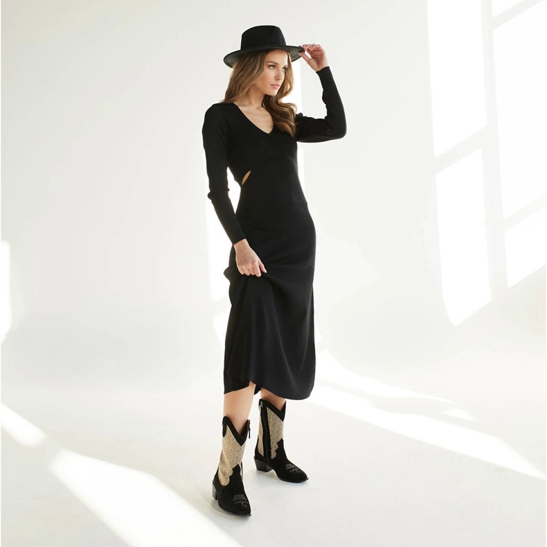 Marco Shoes Kovbojské boty v kombinaci se semišem a látkou černá 1 Marco Shoes Kovbojské boty v kombinaci se semišem a látkou černá 1