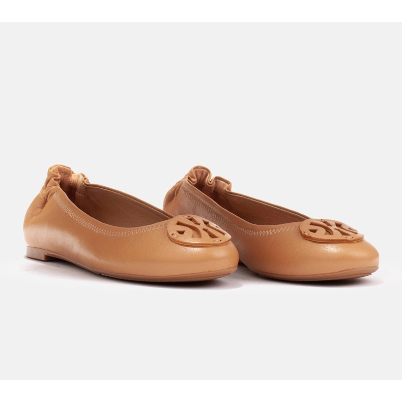 Marco Shoes Baleríny s plochým koženým zdobením hnědý 1