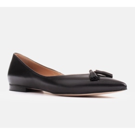 Marco Shoes Kožené baleríny s ozdobnými třásněmi černý 1