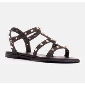 Marco Shoes Kožené sandály se zlatými cvočky černá 1 Marco Shoes Kožené sandály se zlatými cvočky černá 1