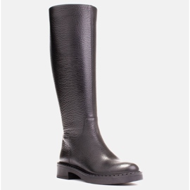 Marco Shoes Reliéfní kožené kozačky na nízkém podpatku černý 1