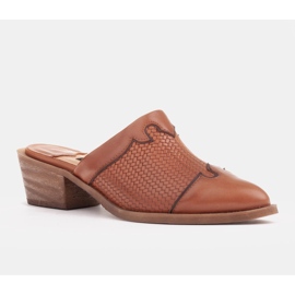 Marco Shoes Dámské kožené pantofle na podpatku s drážkami hnědý 1