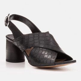 Marco Shoes Dámské kožené sandály z kůže s broušenými pruhy černý 1