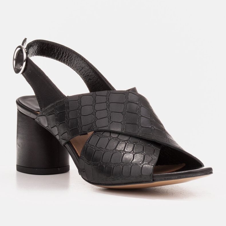 Marco Shoes Dámské kožené sandály z kůže s broušenými pruhy černý 1