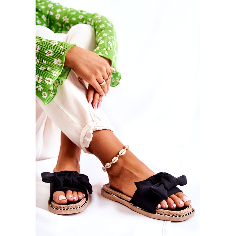 Dámské žabky s látkovou mašlí, černá 4