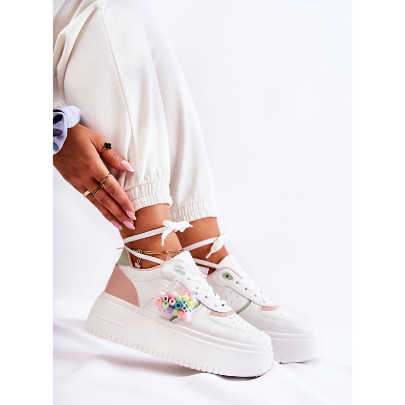 PS1 Dámská vázaná sportovní obuv Tenisky Bílo-růžová Manila bílý růžový 2