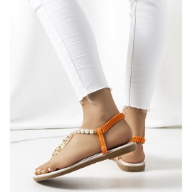 Oranžové sandály s perlami Tana oranžový stříbrný 2 Oranžové sandály s perlami Tana oranžový stříbrný 2