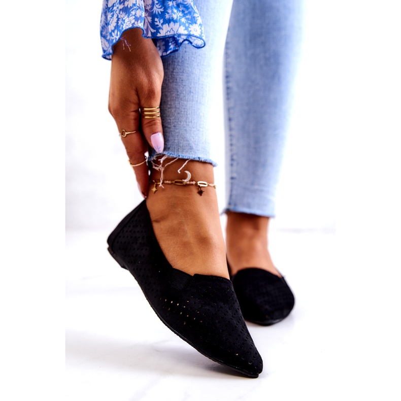 LU BOO Prolamované dámské baleríny Slip-on Black Rosario černý 2
