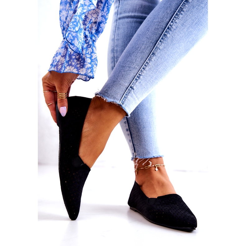 LU BOO Prolamované dámské baleríny Slip-on Black Rosario černá 3