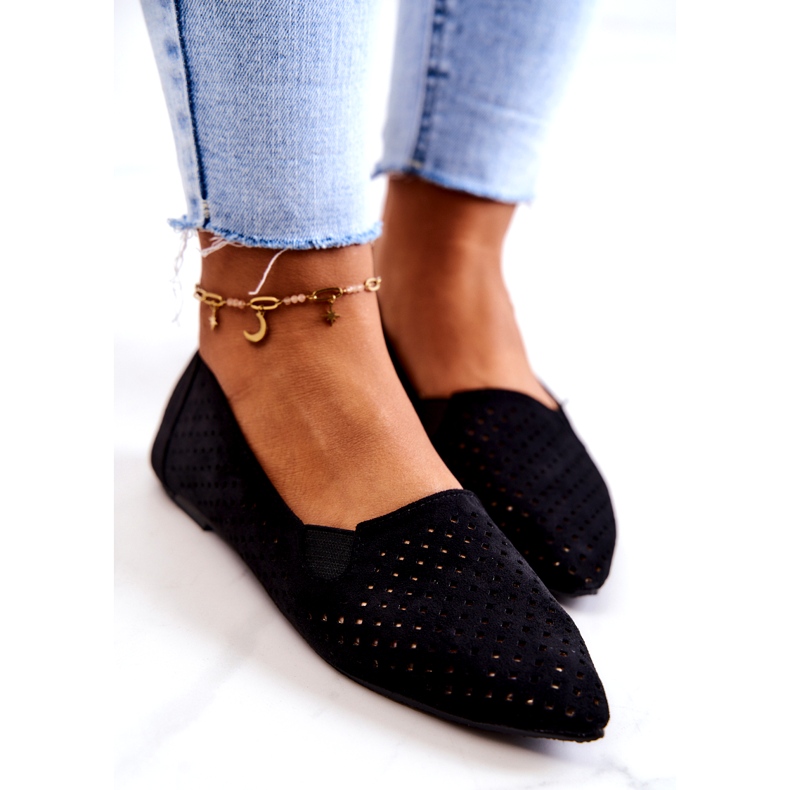 LU BOO Prolamované dámské baleríny Slip-on Black Rosario černý 4