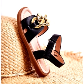 FR1 Dětské sandály s černým suchým zipem Layra černá zlatý 5