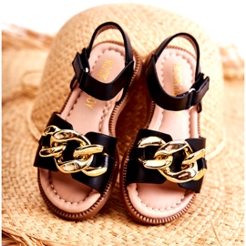 FR1 Dětské sandály s černým suchým zipem Layra černá zlatý 2