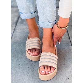 Pantofle Leah Beige s vysokou podrážkou béžový 1