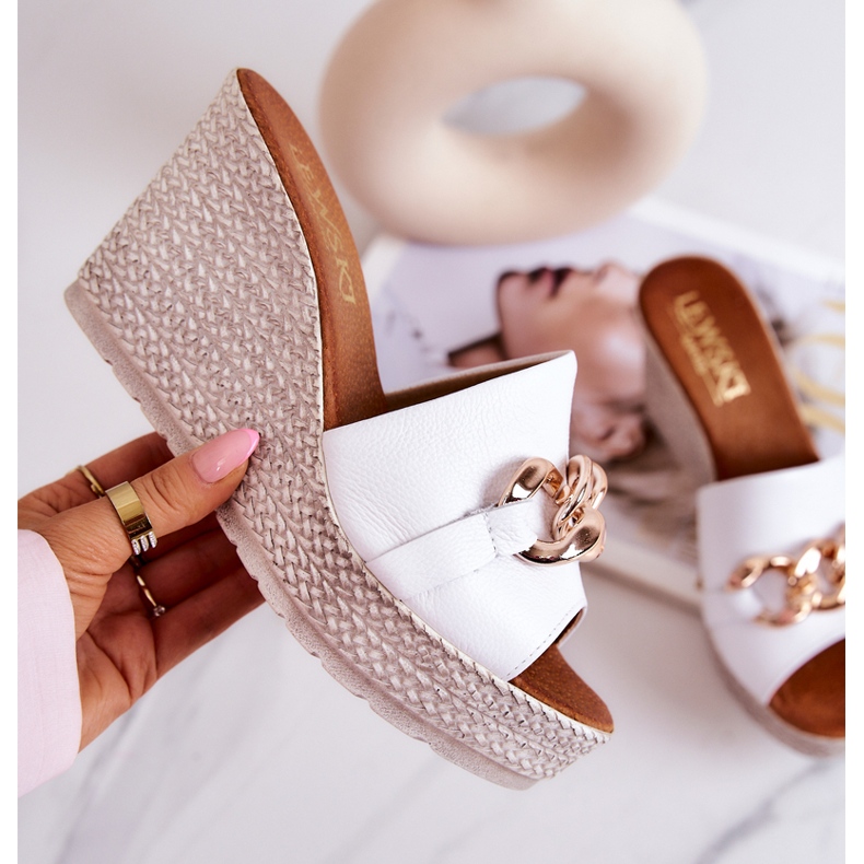 Lewski Shoes Kožené pantofle na klínku Lewski 3062 White bílý 4