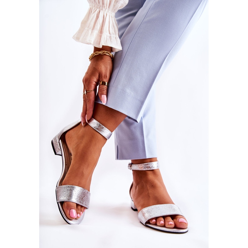 PA2 Dámské stříbrné kožené sandály Shanley stříbrný 2