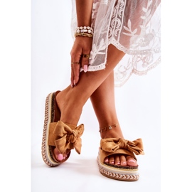 PG1 Dámské pantofle na masivní platformě s mašlí Camel macardi hnědý 2