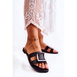 PG1 Dámské kožené pantofle s černým zdobením Roysa černá 1