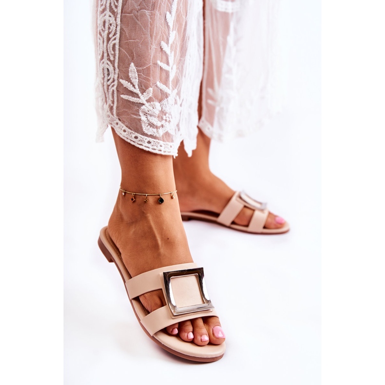 PG1 Dámské kožené pantofle s ozdobou Nude Roys béžový 1