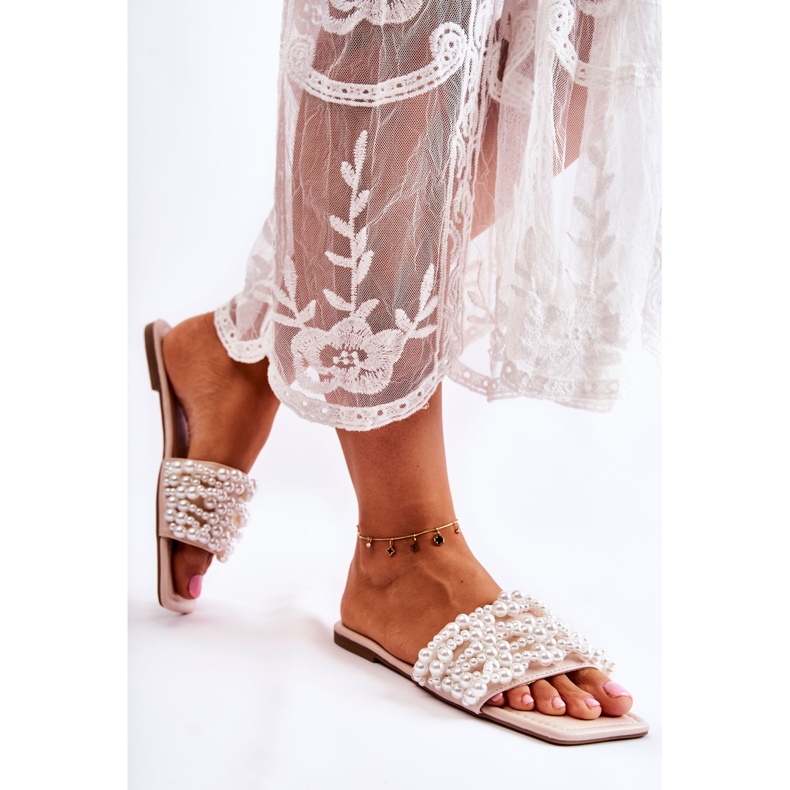 Dámské klasické pantofle s perličkami Béžová Calipso béžový 1