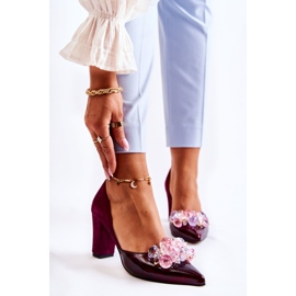 PA2 Módní kožené lodičky s kaštanovými ozdobami Louna červené 1