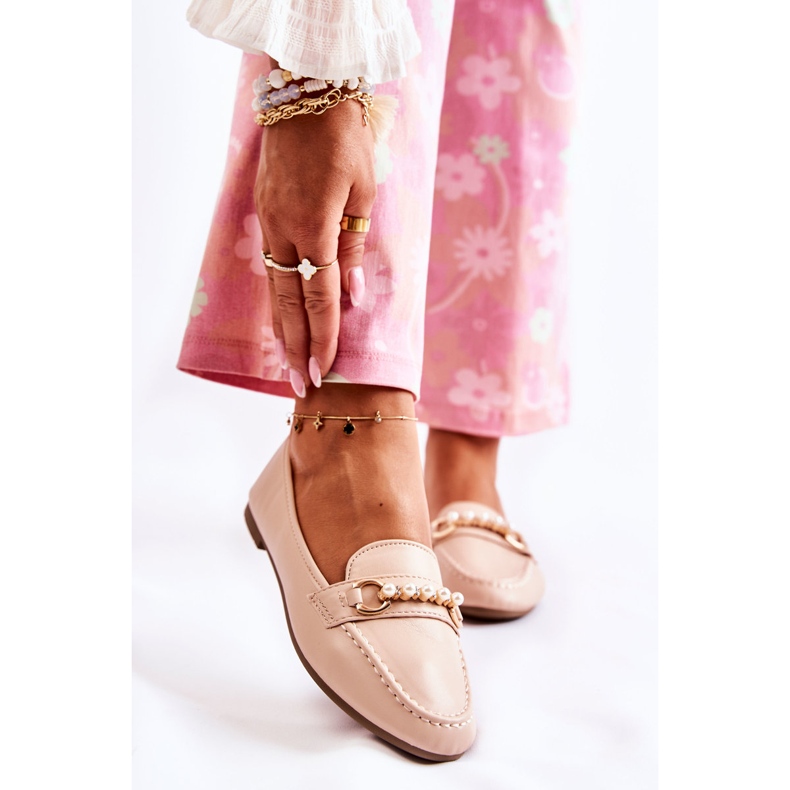 PG1 Dámské mokasíny s ozdobnými perlami Béžová Sergia béžový 1