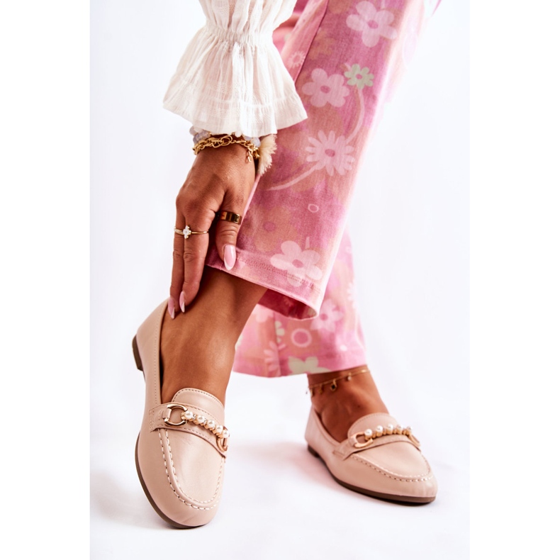 PG1 Dámské mokasíny s ozdobnými perlami Béžová Sergia béžový 2