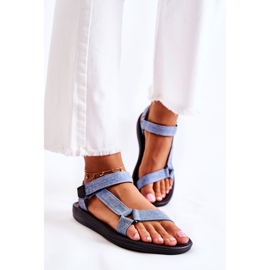 PM1 Klasické dámské sandály na suchý zip Světle modrá Kalla modrý 4