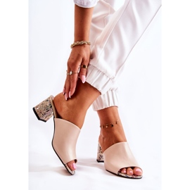 PA2 Kožené dámské pantofle na vysokém podpatku květy béžové Nessita béžový 2